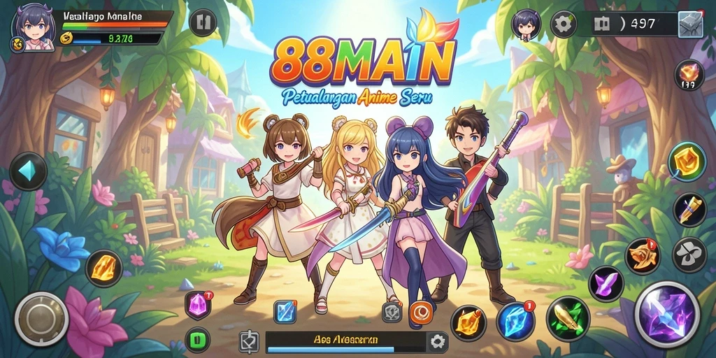 Tampilan gameplay seru dalam 88MAIN dengan karakter Anime yang menarik.