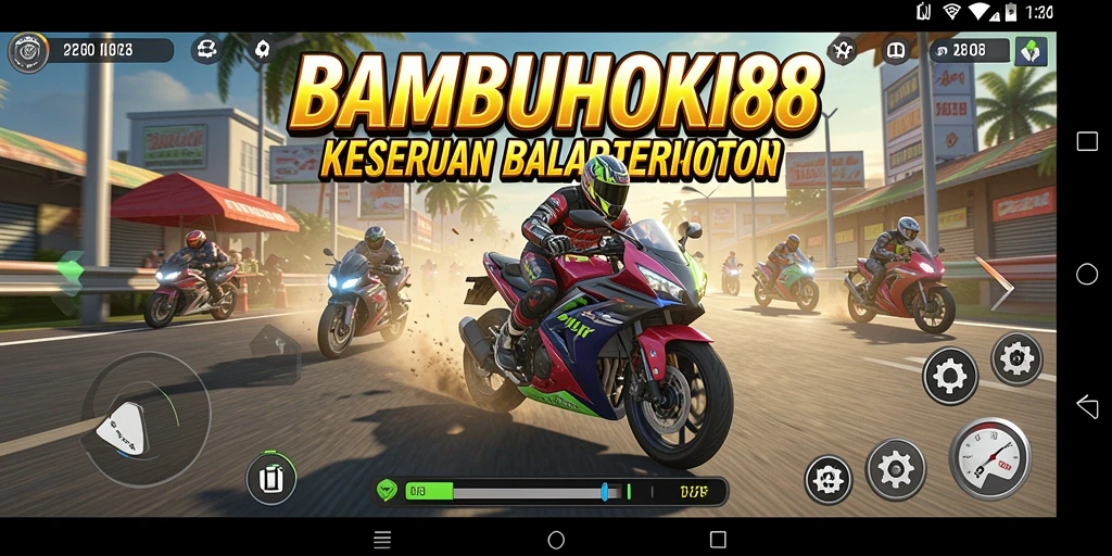 Gameplay menegangkan dari BAMBUHOKI88 saat balapan motor.