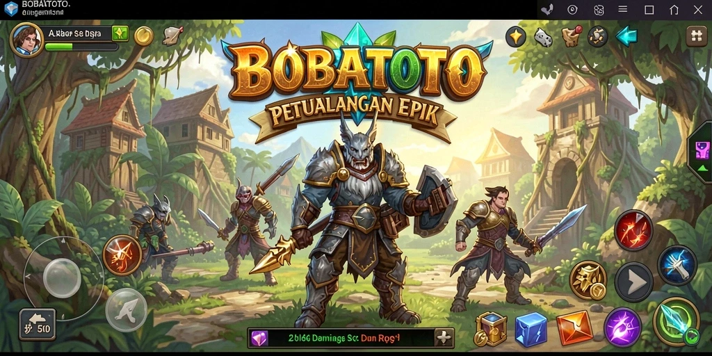 Screenshot BOBATOTO menampilkan pertarungan seru di dunia fantasi.