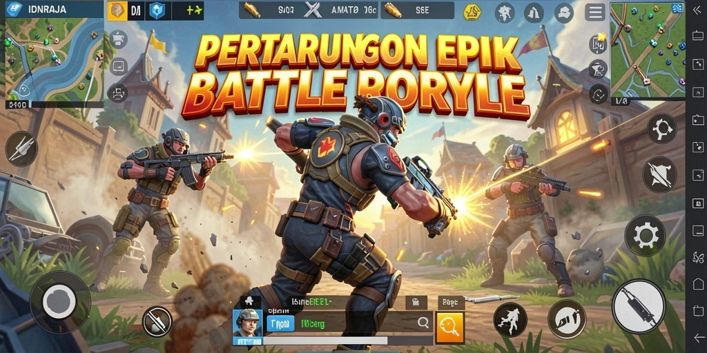 Gameplay seru di IDNRAJA menampilkan pertarungan Battle Royale yang intens.
