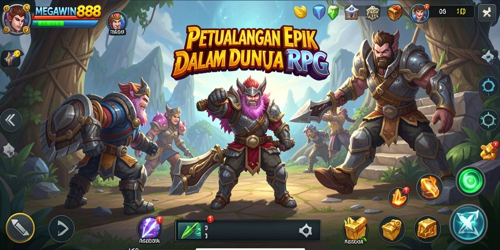 Screenshot gameplay MEGAWIN888 yang menampilkan pertarungan epik dalam dunia RPG.