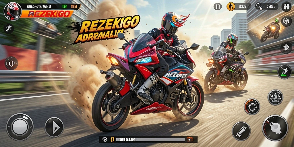 Gameplay seru REZEKIGO dengan balapan motor yang mendebarkan.