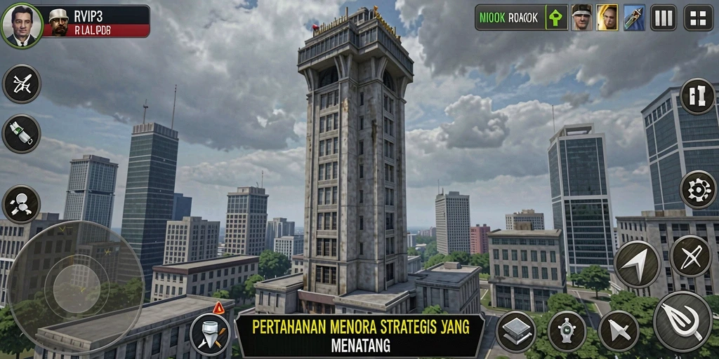Tampilan menara dan musuh dalam gameplay RVIP3 yang menarik.