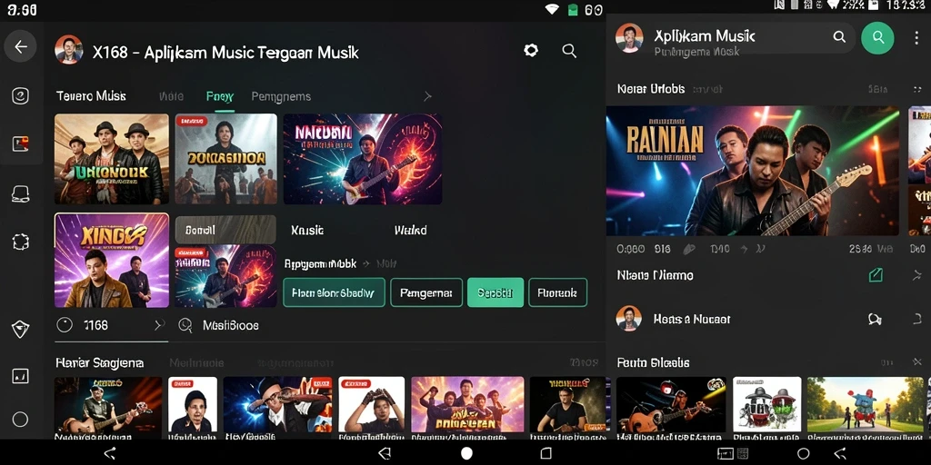 Tampilan antarmuka X168 dengan berbagai pilihan musik menarik.